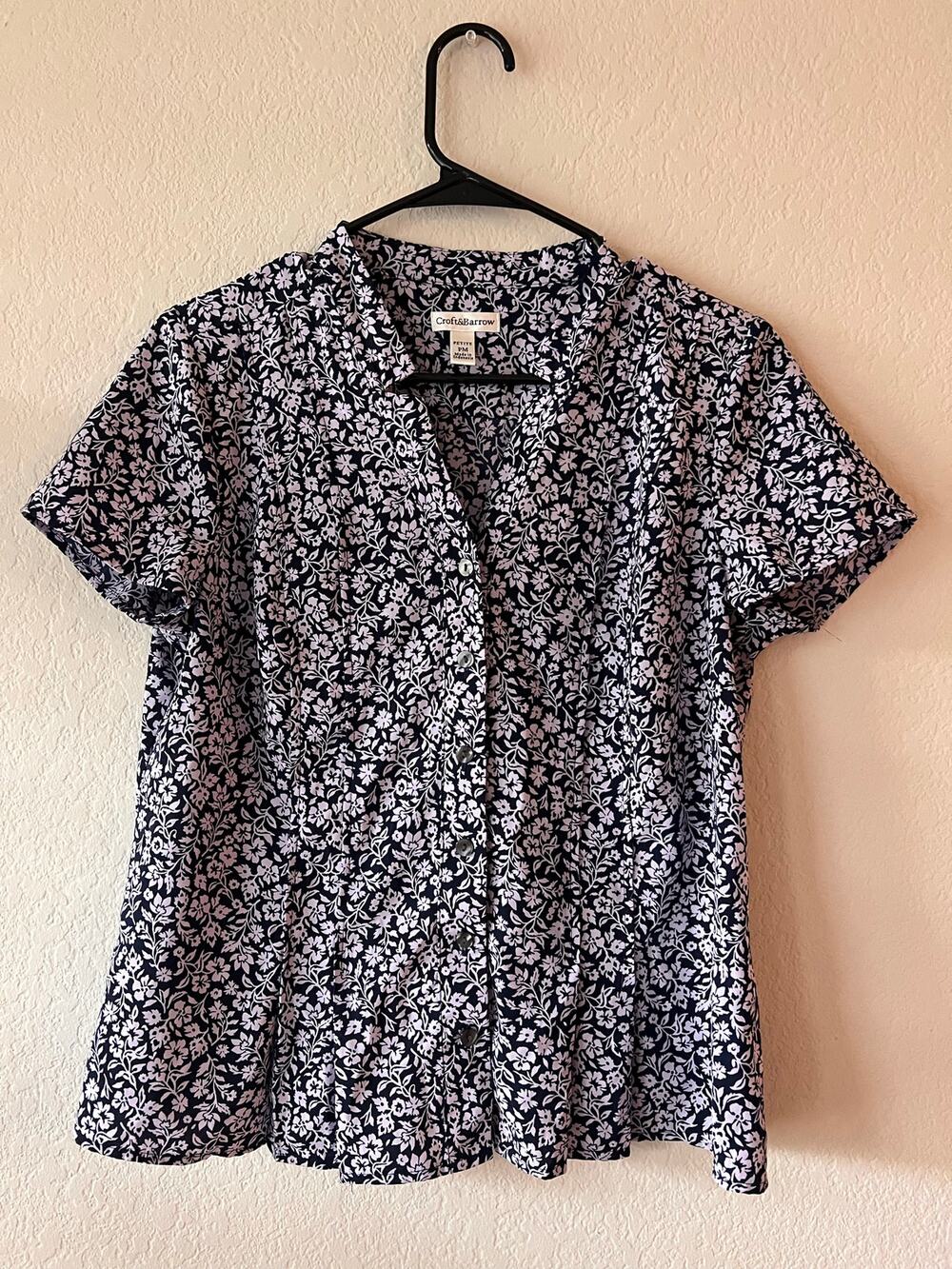 Croft & Barrow Floral Print Button Down Blouse Short Sleeve Women's